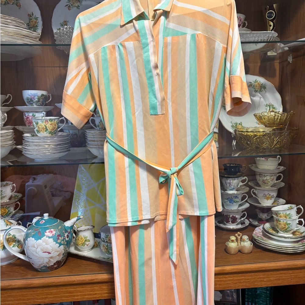Striped Pastel Top and Skirt with Belt